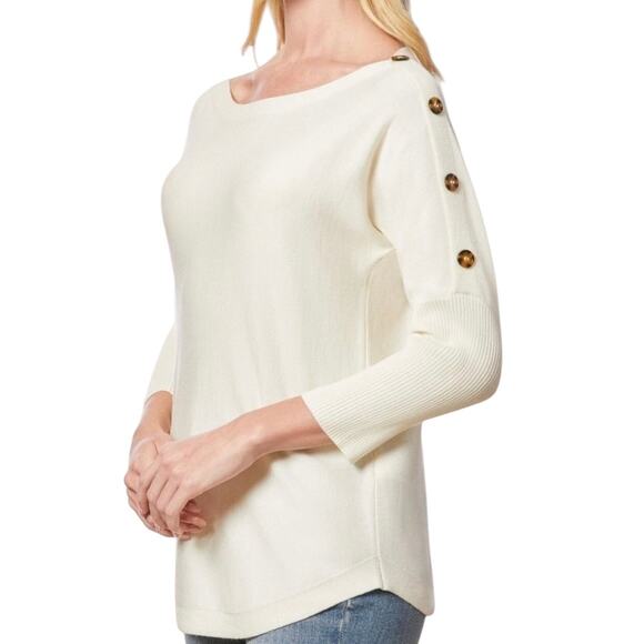Melissa Paige Women’s Dolman Buttoned Sleeve Sweater White Size M - Picture 3 of 3